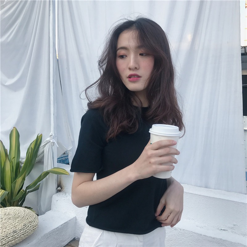 [Hàng có sẵn]Áo thun len nữ basic tay lỡ Ulzzang Quảng Châu ALK9