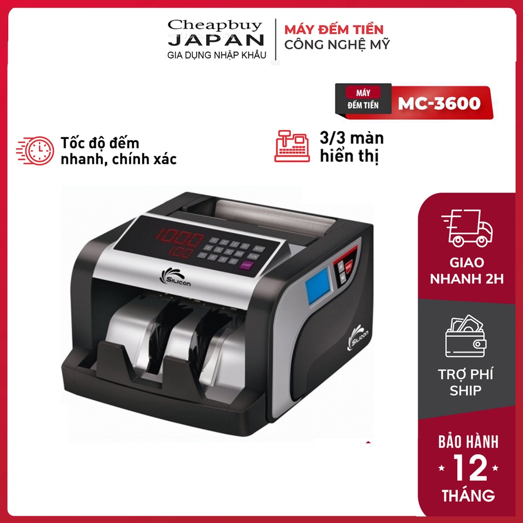 Máy đếm tiền mini nhập khẩu Silicon MC-3600, đếm 1000 tờ/ phút, tiền giấy,Polyme, ngoại tệ,đếm cộng dồn,chia mẻ-Bh 1 năm