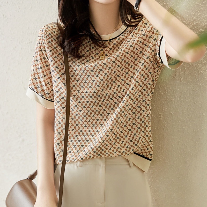 Áo Thun Tay Ngắn In Họa Tiết Phong Cách Retro 172826 Áo Thun Cổ Tròn Dáng Rộng Thời Trang Mùa Hè Dễ Phối Đồ