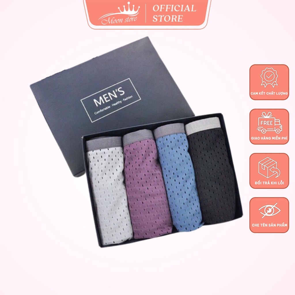 Hộp 4 quần lót nam, quần sịp Men nam thông hơi chất thun conton mát lạnh