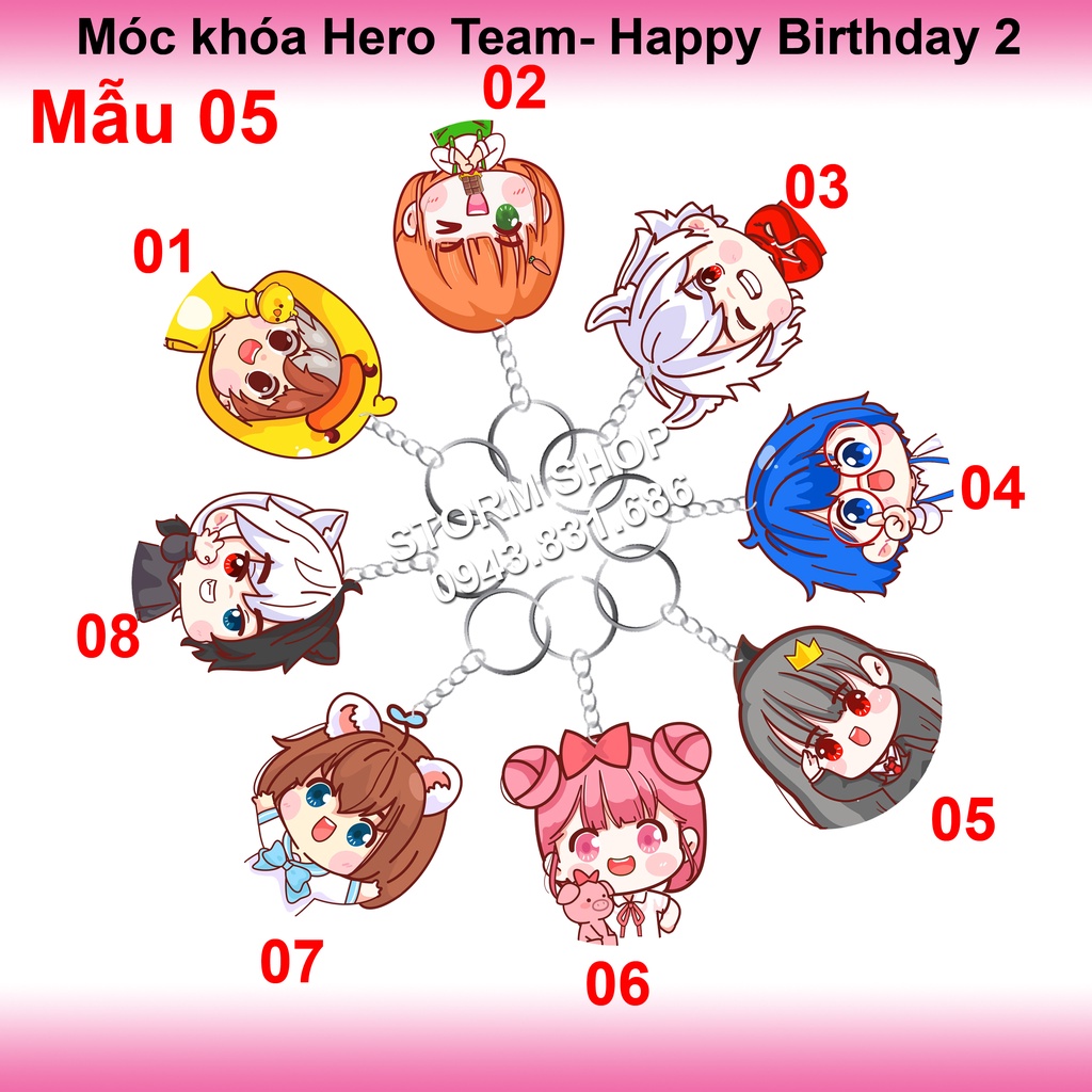 Móc khóa HERO TEAM Simmy Phong cận Siro Mr Vịt Sammy Đào Timmy Kairon Timy Kamui (Mẫu 05)