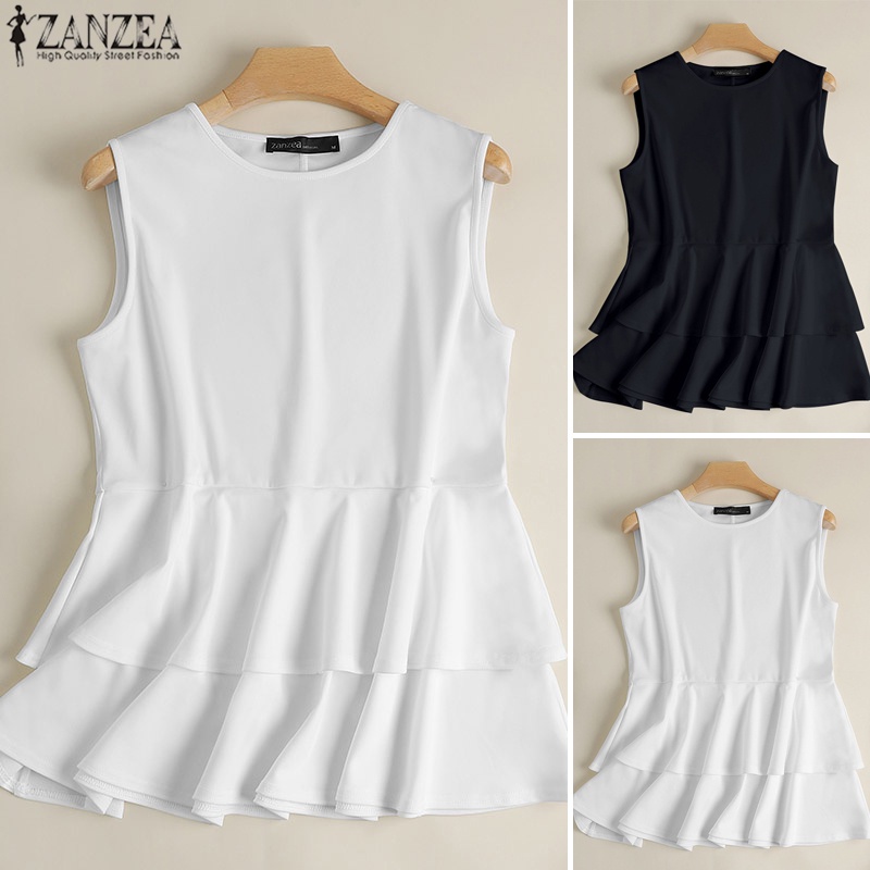 Zanzea Áo Dệt Kim Sát Nách Cổ Tròn Màu Trơn Thời Trang Cho Nữ