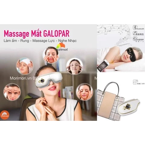 Máy Massage Mắt Chườm Nóng, Rung, Nghe Nhạc Bluetooth GALOPAR Nhật Bản