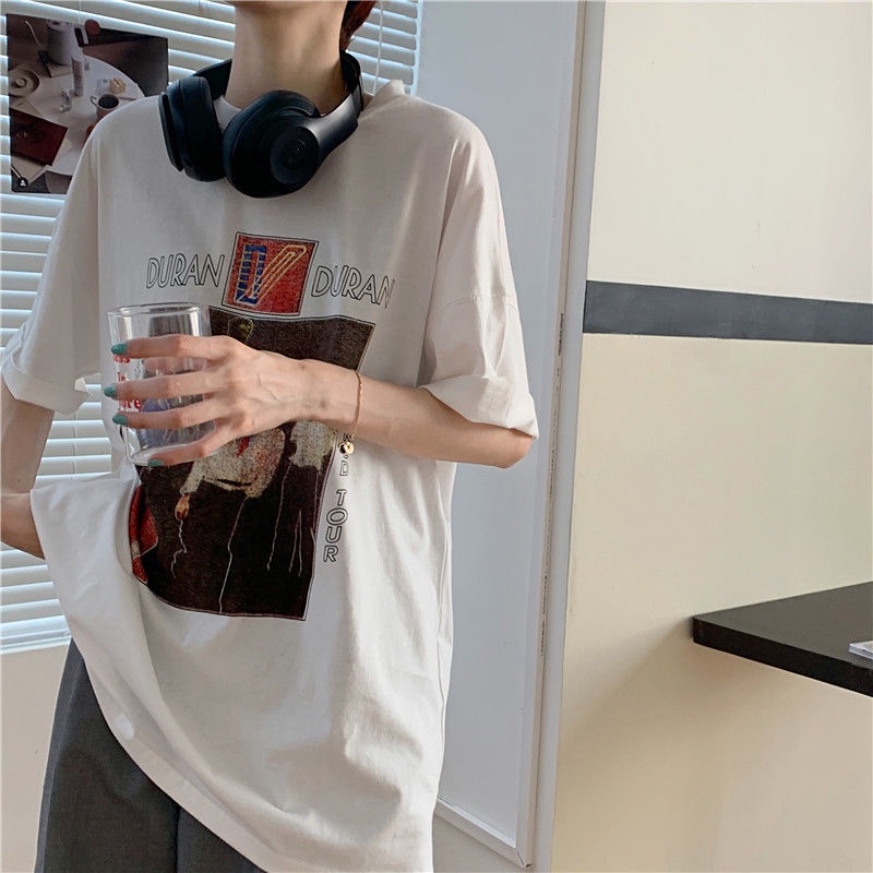 Áo thun cotton ngắn tay dáng rộng thiết kế mới thời trang mùa hè theo phong cách hồng kông năng động