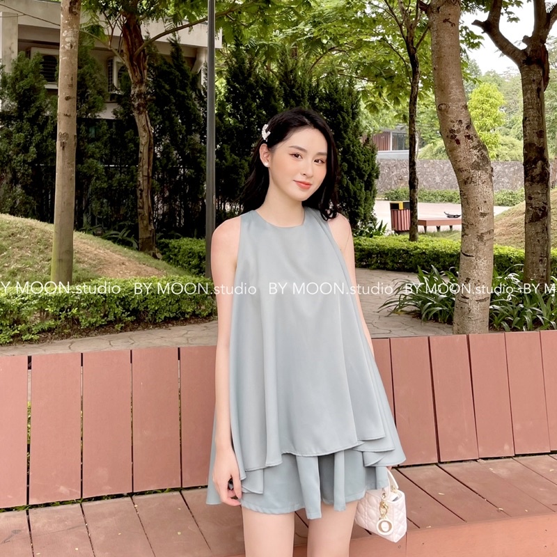 Áo yếm quần váy tà rộng freesize - set 2 món áo váy yếm thời trang nữ thiết kế BY MOON SB001 | BigBuy360 - bigbuy360.vn