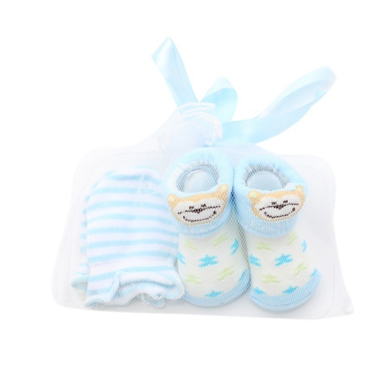Set găng tay và tất chân vải cotton êm ái in họa tiết dễ thương cho bé