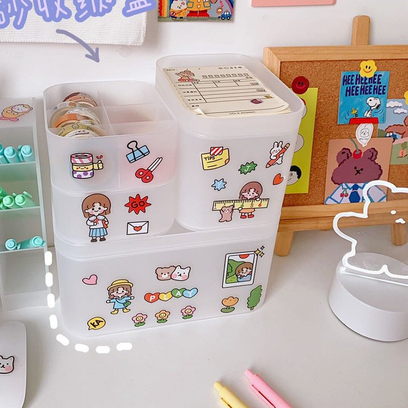 Hộp nhựa 6 ngăn đựng phụ kiện tóc hoặc đựng văn phòng phẩm, băng keo , sticker 16x12x7cm