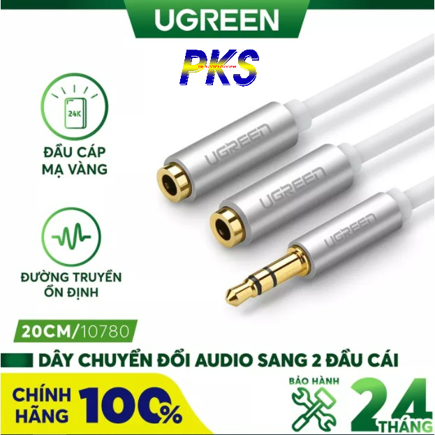 Cáp Audio 3.5mm 1 ra 2 đầu mạ vàng chính hãng UGREEN 10780 cao cấp