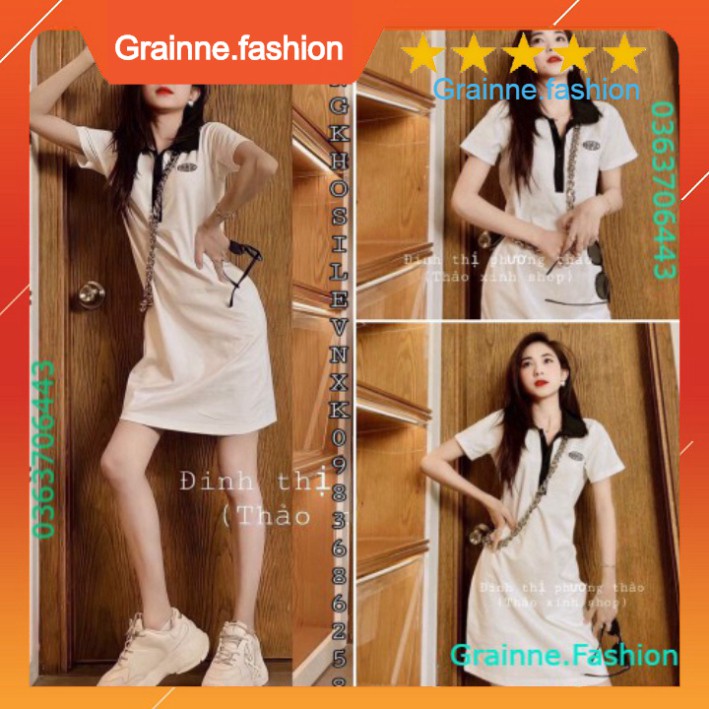 Đầm Polo Nữ Thêu Chữ Cộc Tay Dáng Rộng 🍉 VÁY POLO THUN BE ANNIE VIỀN CỔ ĐEN ULZZANG 💎👗👑-GNFShop