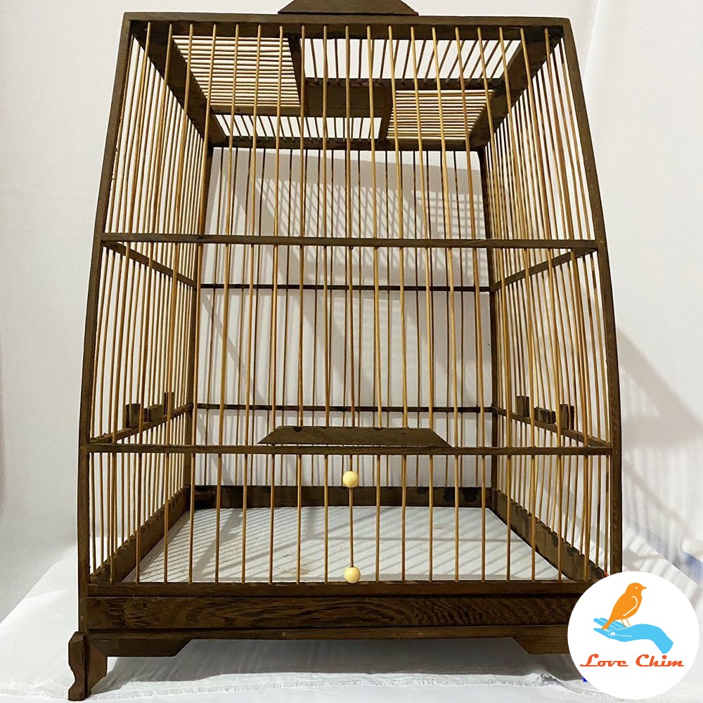 Khung lồng vuông gỗ đen chim chào mào dễ dàng lắp đặt hàng loại 1 kèm móc, Lồng chim Chào Mào vuông gỗ đen LOVECHIM