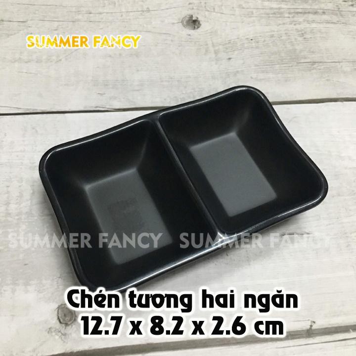 Chén chấm 2 ngăn melamine đen nhám