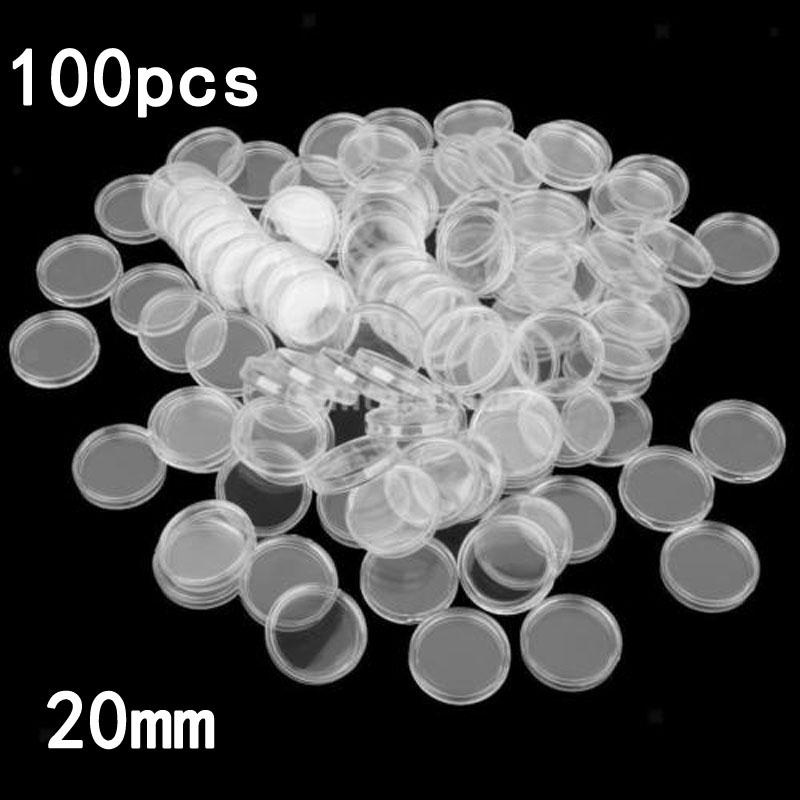 #VOGUEZ#100PCS 20mm Transparent Coin Capsule Container Box Storage Boxes Protective Holders