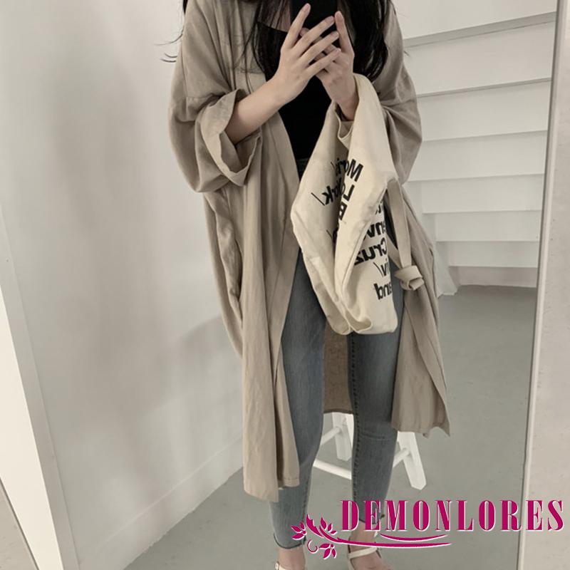 Áo Khoác Cardigan Tay Dài Màu Trơn Dáng Rộng Xẻ Tà Thời Trang Mùa Hè Cho Nữ