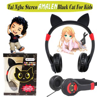 Tai nghe mèo đen chụp tai stereo amalen cho trẻ em