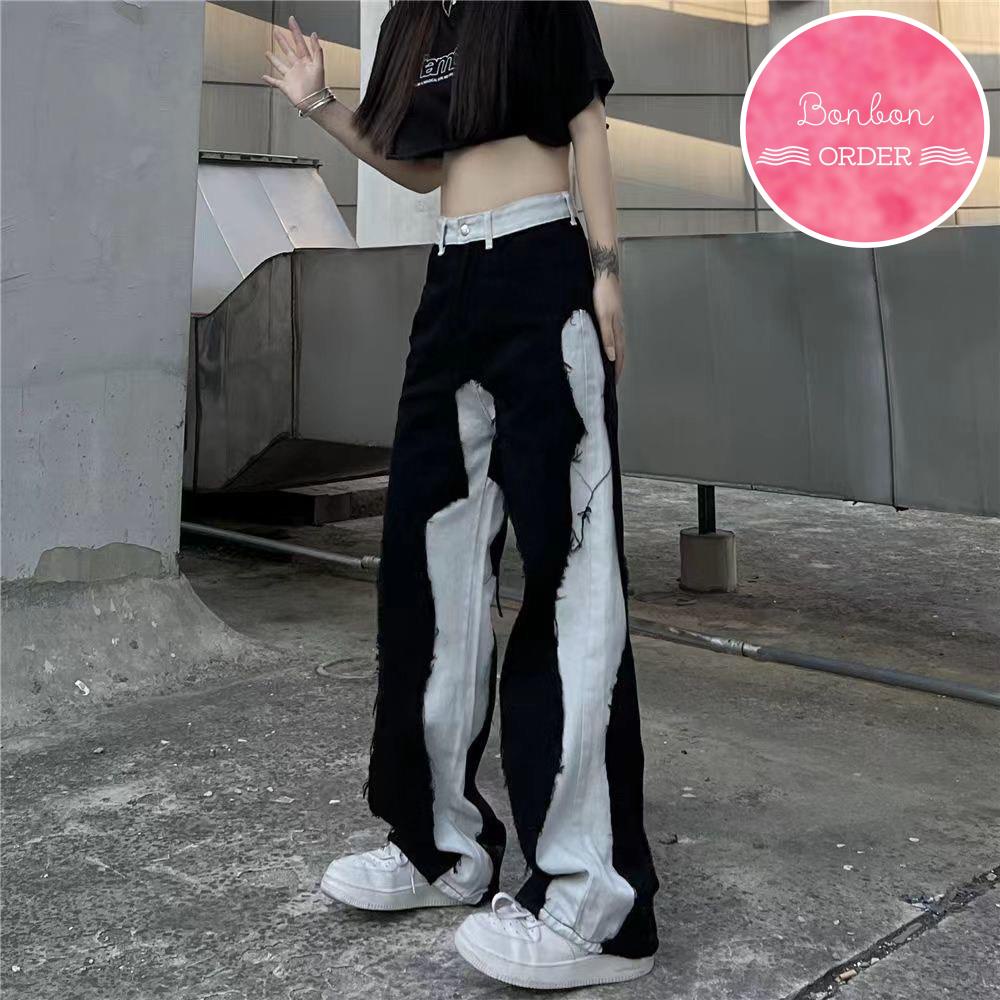 QUẦN JEAN ULZZANG ỐNG RỘNG PHỐI MÀU CỰC CHẤT -