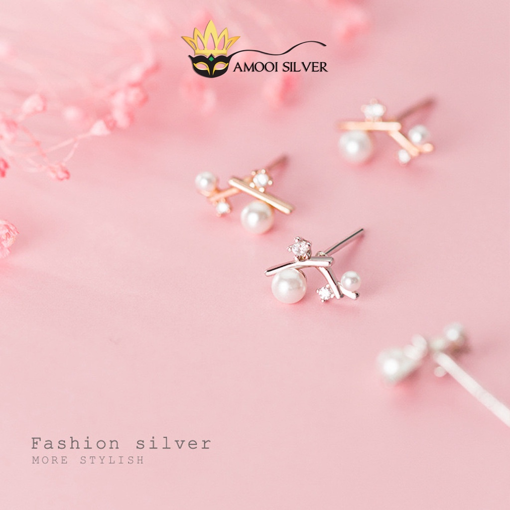 Bông tai bạc S925 nhành cây ngọc ngà - Amooi Silver AB221