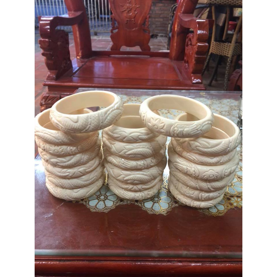 Vòng tay Xương Mỹ Nghệ chạm Rồng Size to - Màu Ngà Big Size