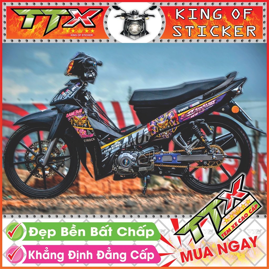 Tem sirius samurai , Tem xe phụ kiện sirius màu tím chữ hồng nền đen độ đẹp , Shop TTX team rời sirius mã (S0024/00)