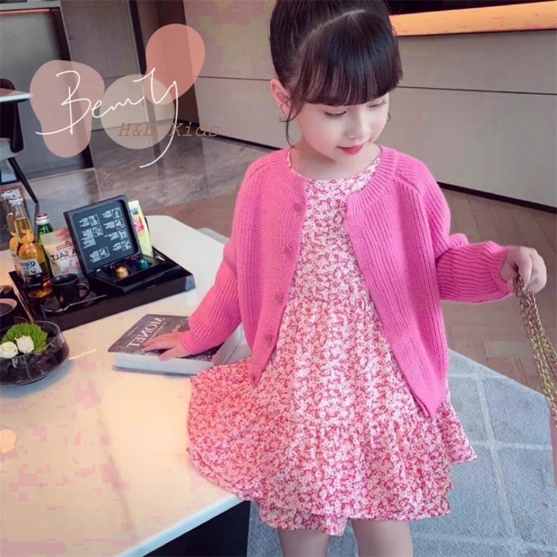Sét áo len caregan kèm váy siêu xinh cho bé 10-22kg❤️ Váy kèm áo khoác hồng phong cách Hàn quốc