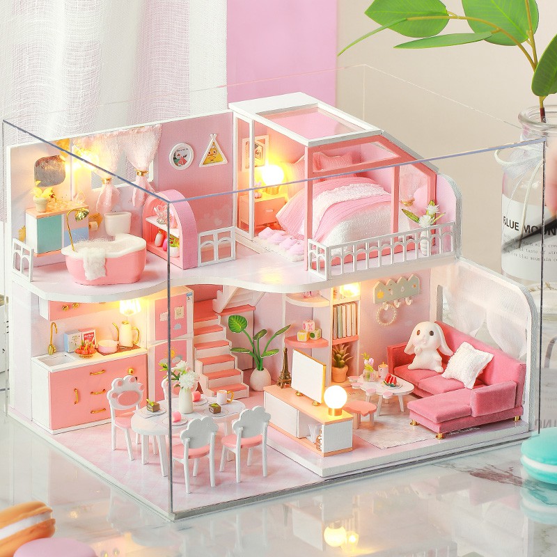 Mô hình nội thất nhà gỗ mini DIY cho nhà búp bê Pink Kitten Diary K56