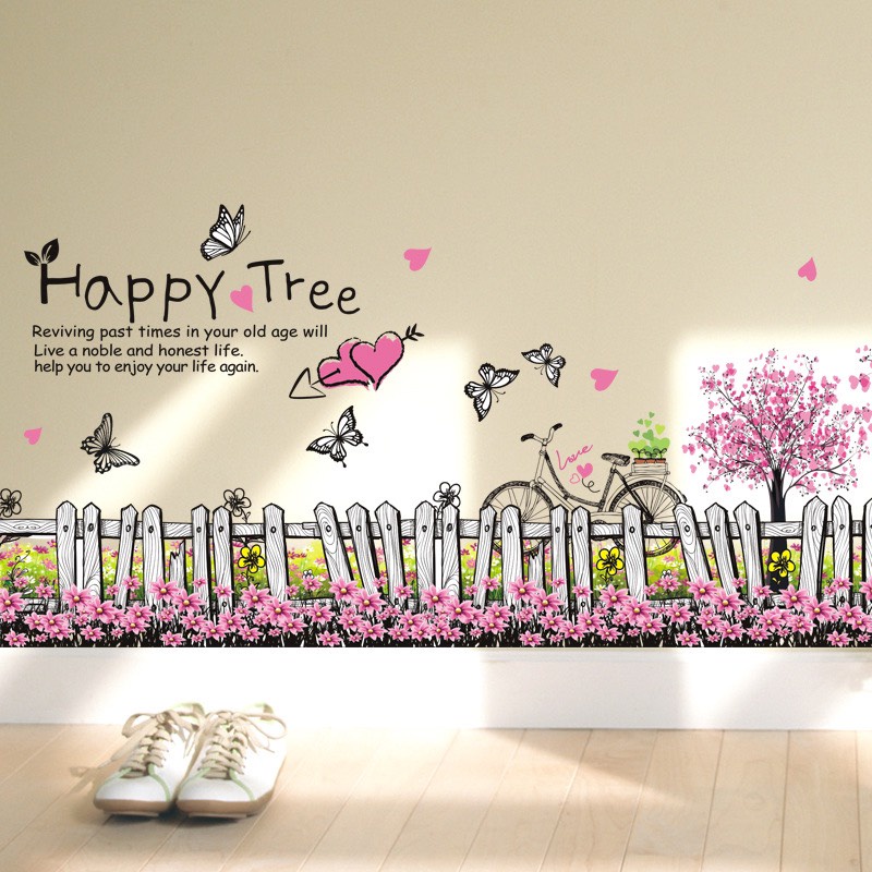 Decal dán tường hàn quốc trang trí chân tường phòng ngủ TUNG DECOR AY7276 Happy Tree