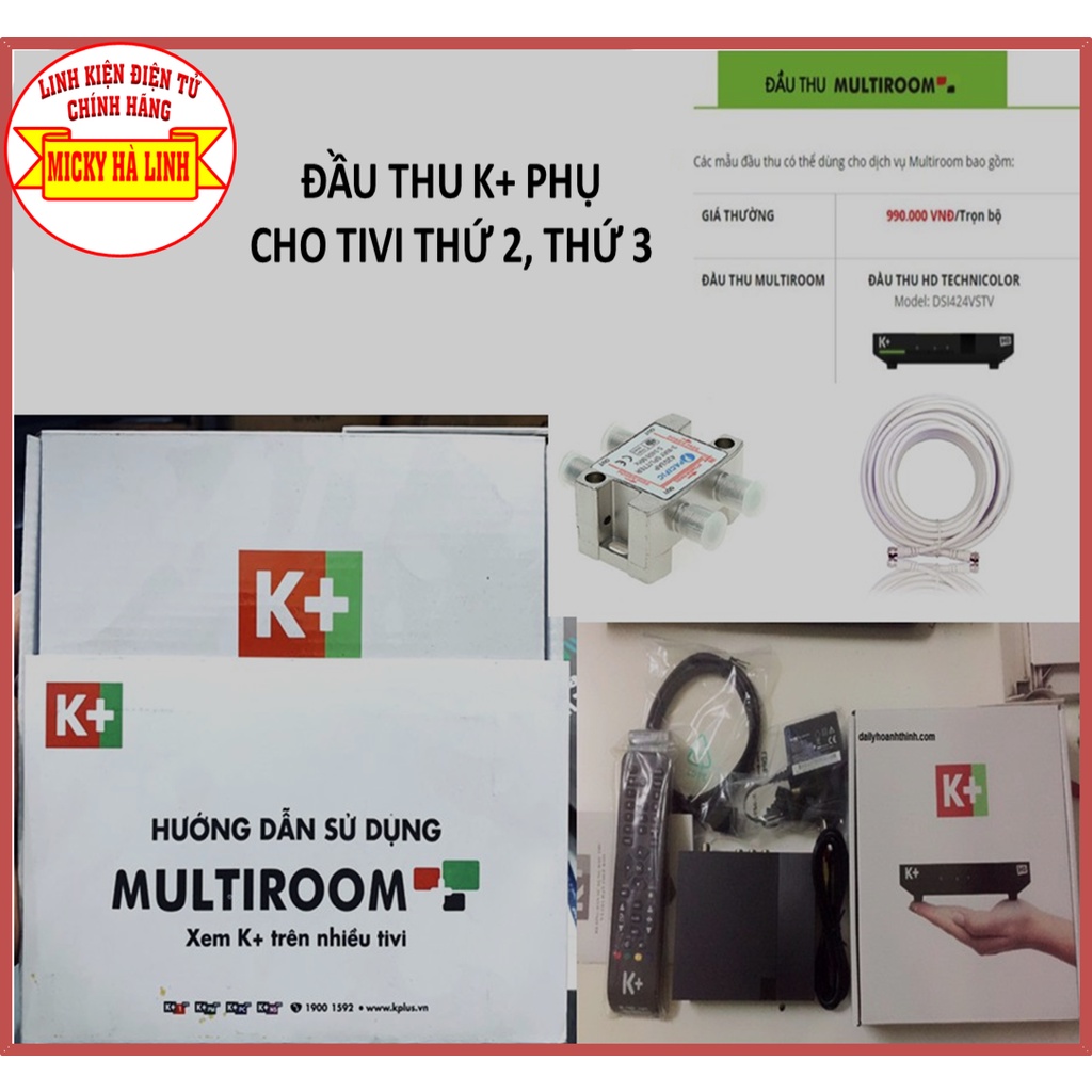 [Chính Hãng] Bộ đầu K+ Phụ MULTIROOM {Tặng dây cáp 20 mét + Bộ Chia 3} - Dành cho TV thứ 2, thứ 3 khác kênh