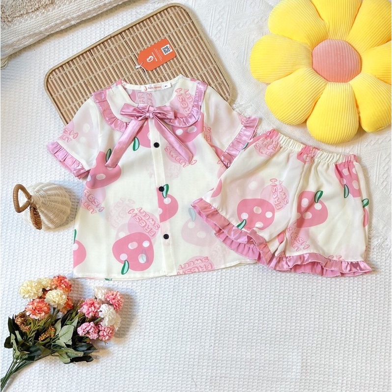 Bộ Đồ Ngủ Pijama Bé Gái Set Quần Áo Trẻ Em Mặc Nhà Lụa Mango Nhiều Màu Cộc Đùi