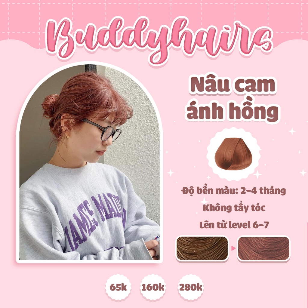 Thuốc nhuộm tóc Nâu cam ánh hồng không dùng Thuốc tẩy tóc của buddyhairs, ặng kèm găng tay, mũ trùm, trợ nhuộm tiện ích