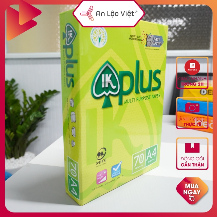 Giấy A4 IK Plus 70 gsm 500 tờ chính hãng