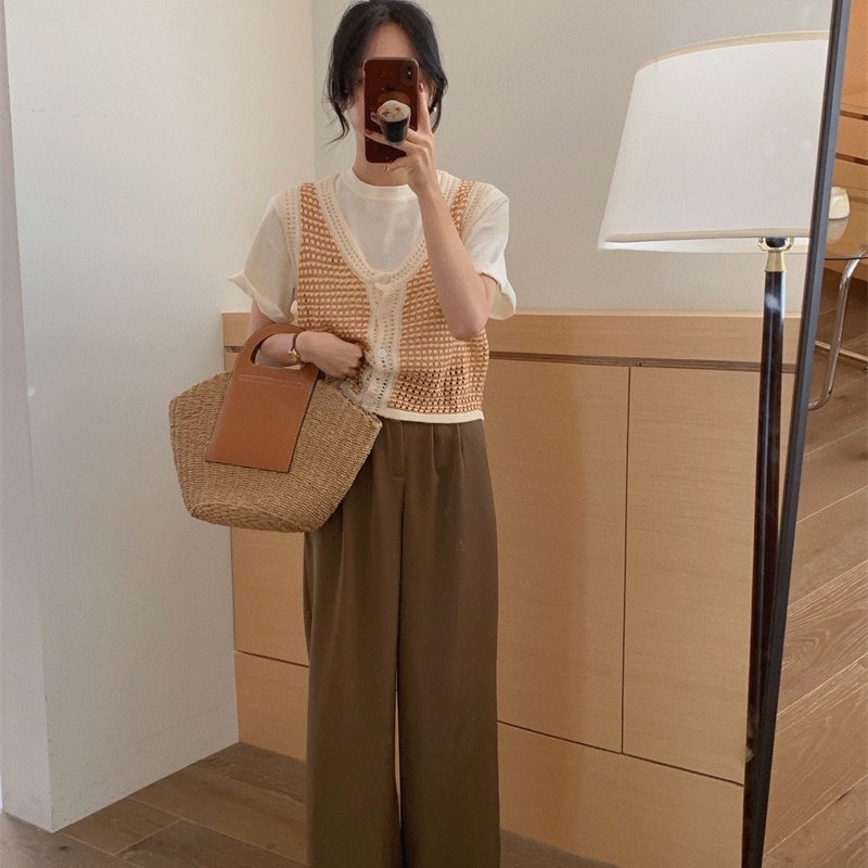 NZN Áo Dệt Kim Nữ Sát Nách Cổ Chữ V Phong Cách Retro Hàn Quốc Hiện Có 4 Màu