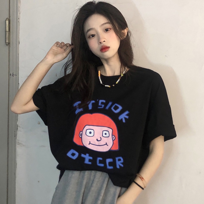 NRVP Áo Thun Nữ Ngắn Tay In Chữ Phong Cách Hàn Quốc