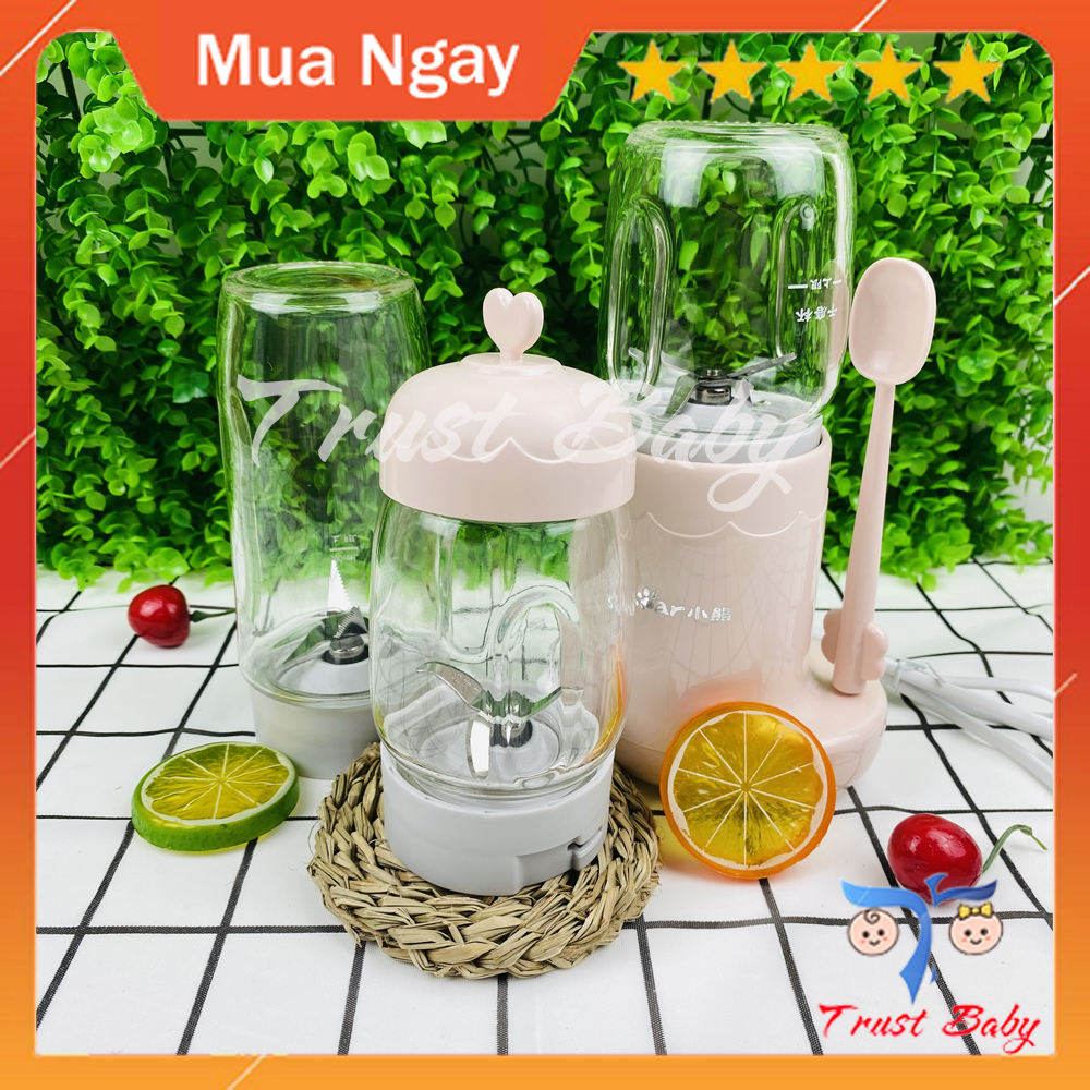 Máy xay đa năng Bear 3 cối thủy tinh dùng để xay đồ ăn dặm, sinh tố hoa quả, say các loại hạt cho bé - Hàng chính hãng