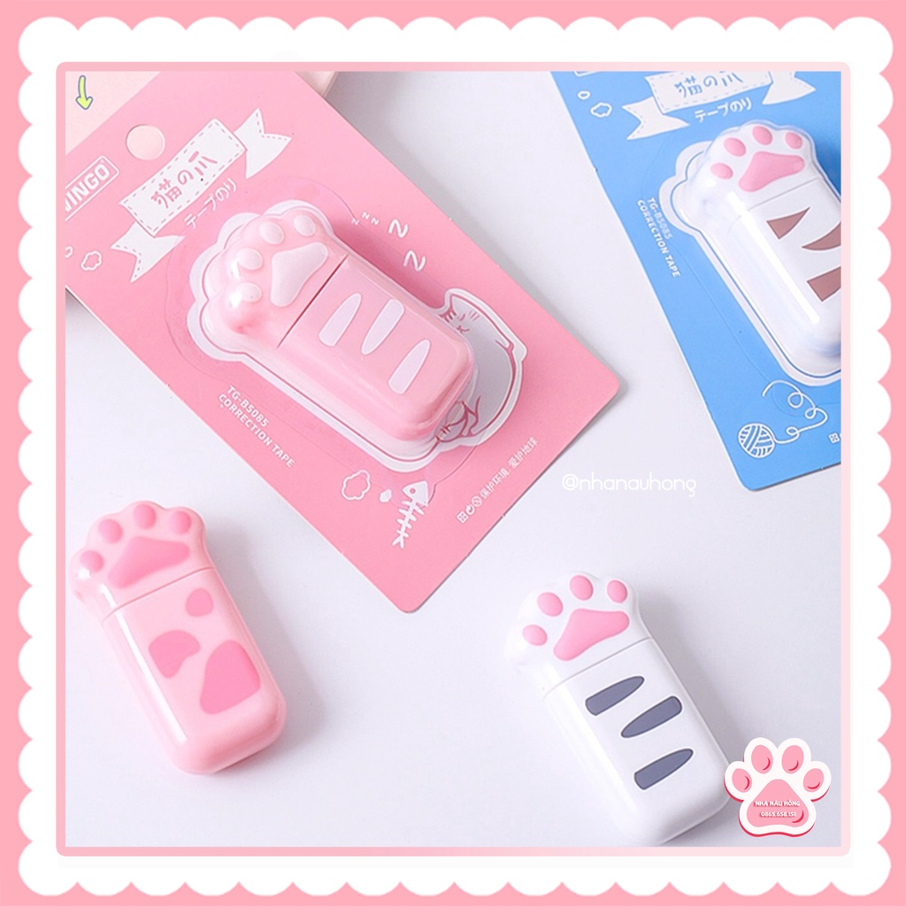Bút Tẩy Xoá Kéo Hình Chân Mèo Hãng Twingo Mini Dễ Thương Cute - Nhà Nâu Hồng