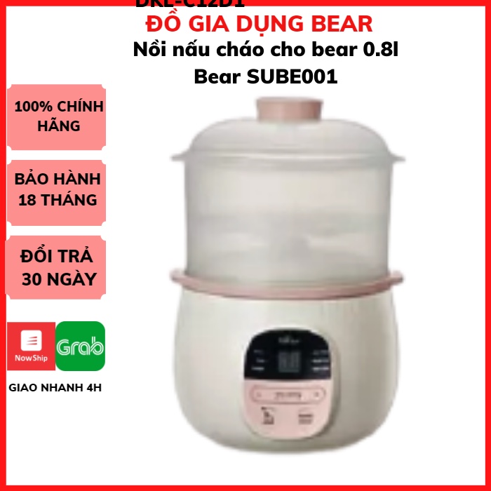 Nồi nấu cháo chậm cho bé ăn dặm Bear SUBE001 ( có lồng hấp), Nồi hầm cháo chậm , ninh, ủ chào, chưng yến_bảo hành 18Th