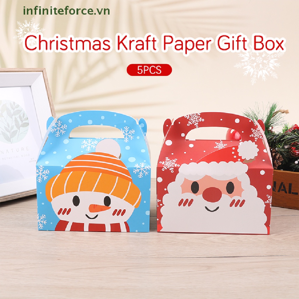 Bộ 5 Hộp Giấy Kraft Đựng Bánh Kẹo In Hình Ông Già Noel