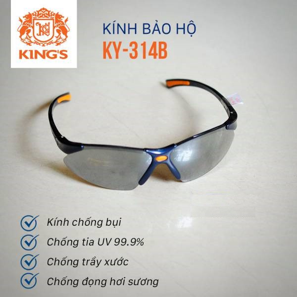 Kính chống bụi đi đường, làm việc King KY 314B màu trà tráng bạc, chống UV hiệu quả, kiểu dáng thể thao cá tính