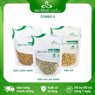 Combo 8 - Đậu gà & Đậu lăng xanh & Đậu hà lan xanh nguyên hạt Sức Khỏe Xanh - 500g/túi - Hàng chính hãng
