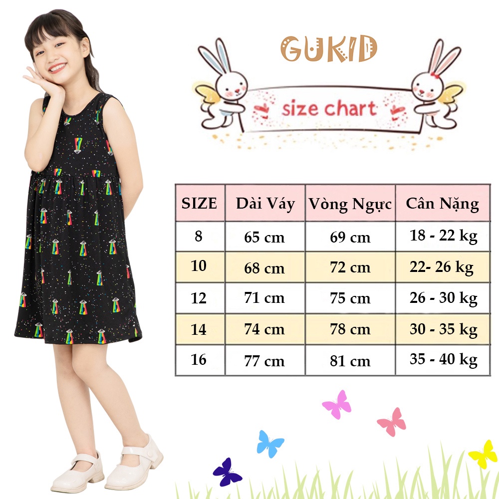 Đầm Bé Gái Cổ Tròn Sát Nách, GUKID từ 18-40 kg - chất liệu THUN COTTON 4 chiều