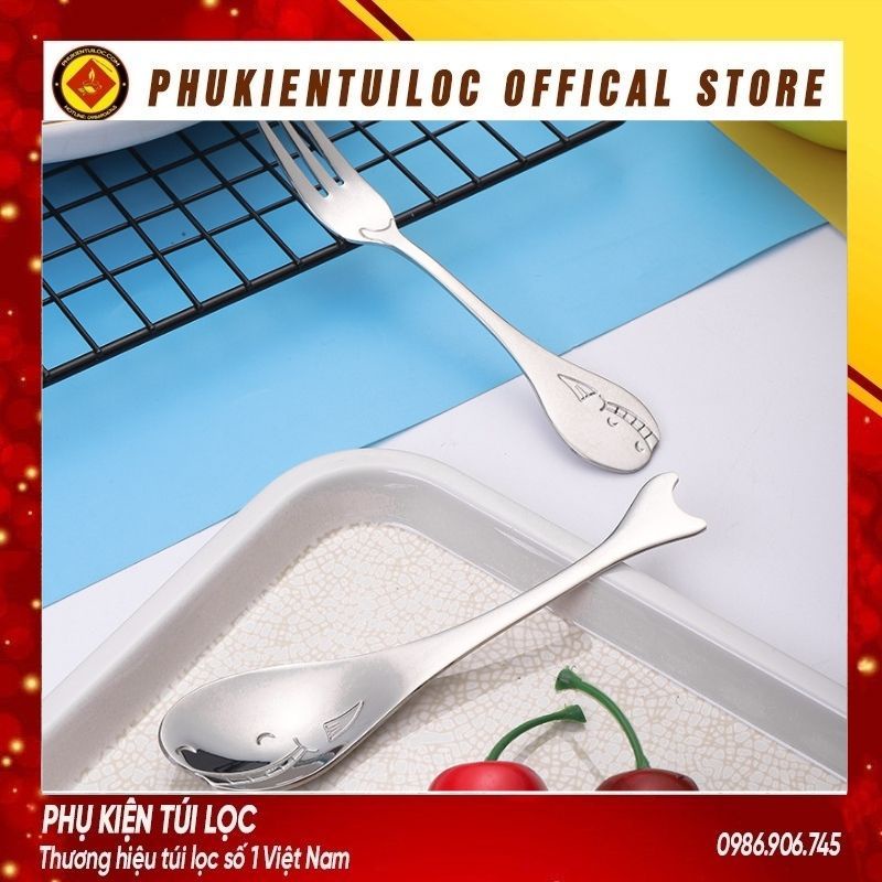 Thìa, dĩa sáng tạo cá heo 304 dành cho trẻ em, kute, dễ thương- Phukientuiloc.com