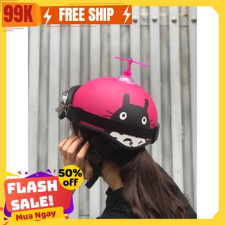 (HOT HIT) Mũ bảo hiểm 1/2 TOTORO HỒNG CÁNH SEN + KÍNH PHI CÔNG + CHONG CHÓNG