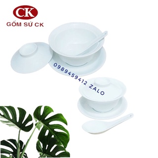 Thố sứ ăn suop kèm muỗng gốm sứ CK Việt Nam 250ml