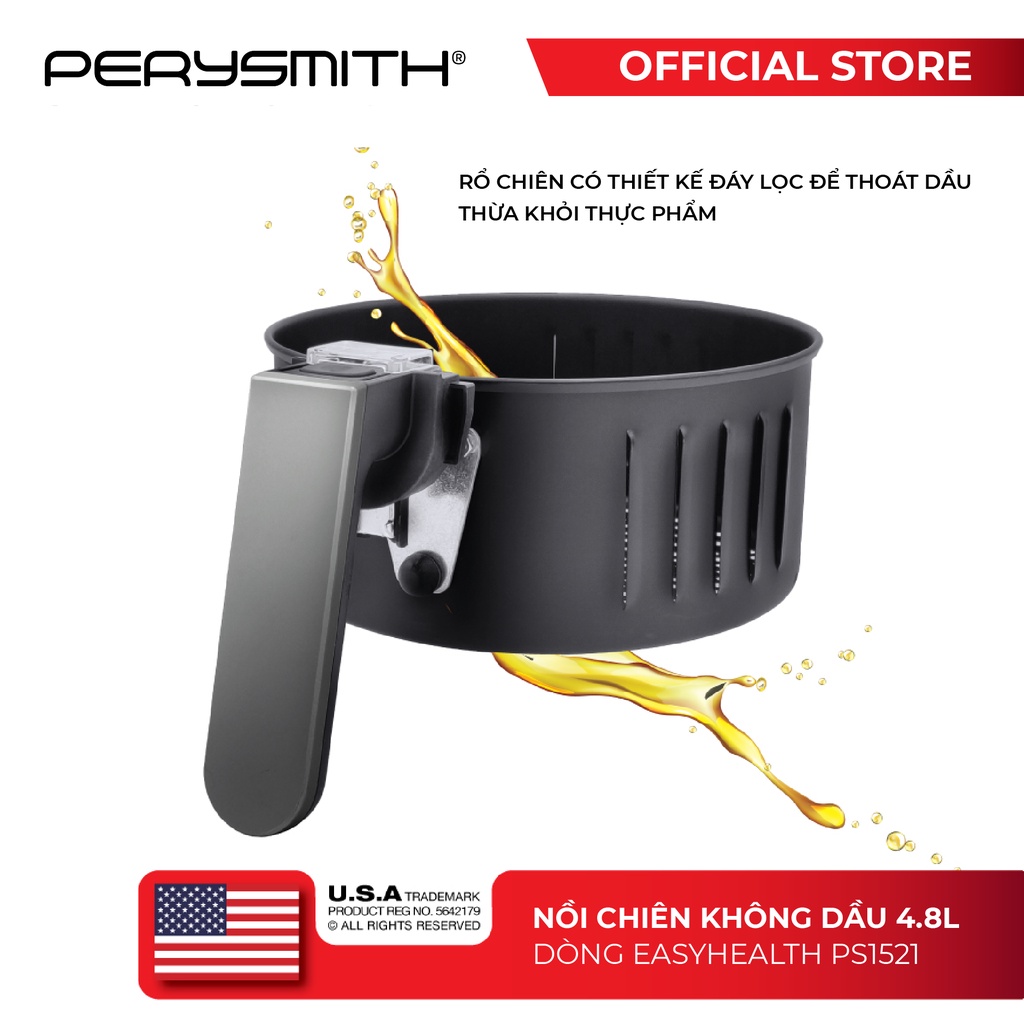 Nồi chiên không dầu cơ 4,8 lít Perysmith PS1521 Black bảo hành 2 năm