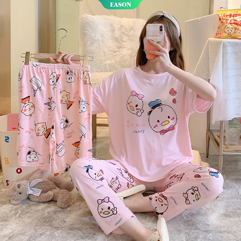 Bộ Đồ Ngủ Ba Món Áo Tay Ngắn + Quần Ngắn In Hình Dành Cho Nữ