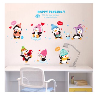 Decal dán tường chim cánh cụt kute cho phòng ngủ bé