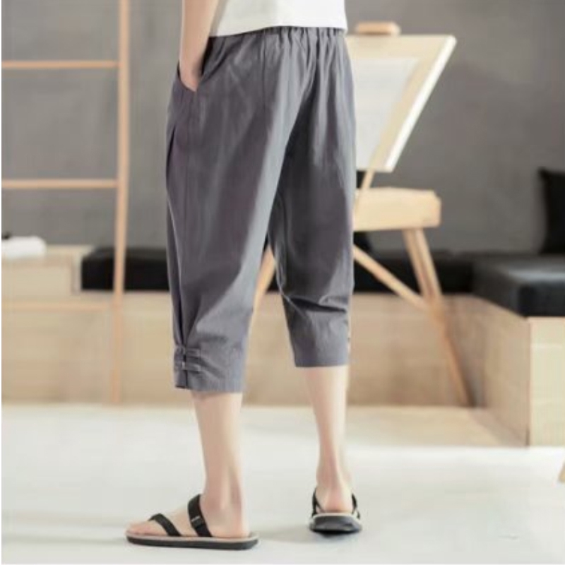 Quần Short Linen Phối Nút Thời Trang Trung Hoa Dành Cho Nam