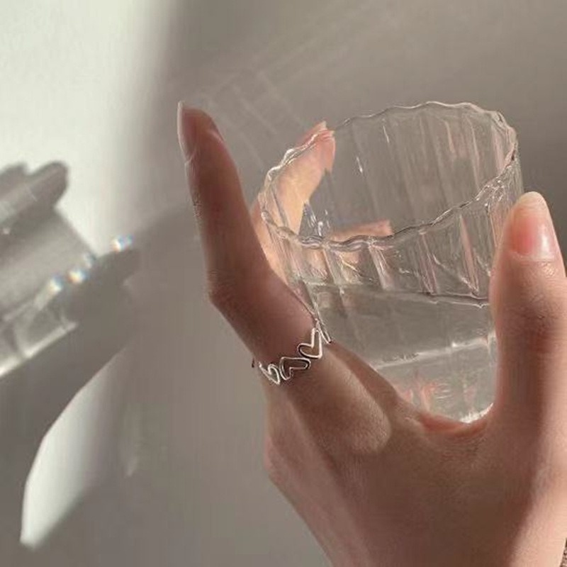 Nhẫn Bạc Dạng Hở Họa Tiết Hình Trái Tim Phong Cách Vintage Thanh Lịch