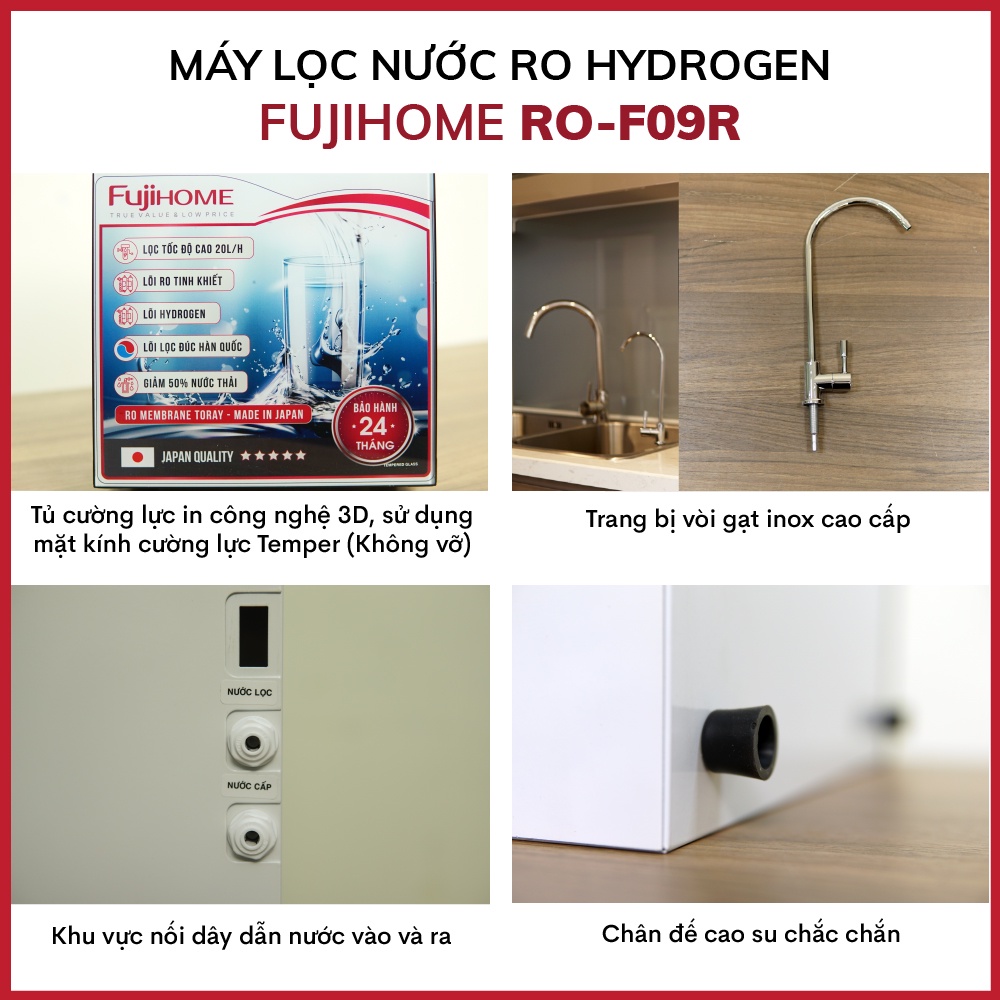 Máy lọc nước RO gia đình uống trực tiếp 5 cấp lọc Fujihome (Bao gồm tủ cường lực), Thiết bị bộ lọc nước sinh hoạt thô