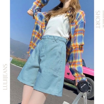 Quần Jean Ngố Lững Quần Sọt 2 Túi Ống Rộng Nữ, Có Dây Săn Chéo X Chất Bò Lưng Cao ULZZANG