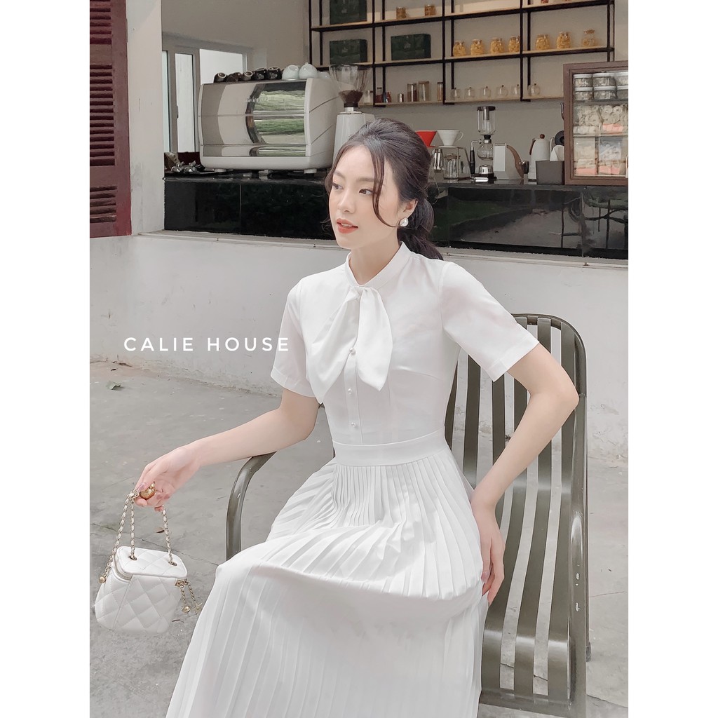 Váy nơ cổ xếp ly thân thời trang công sở Calie House V214