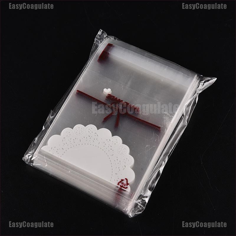Set 100 túi cellophane trong suốt có lót ren trắng dùng đựng bánh quy độc đáo